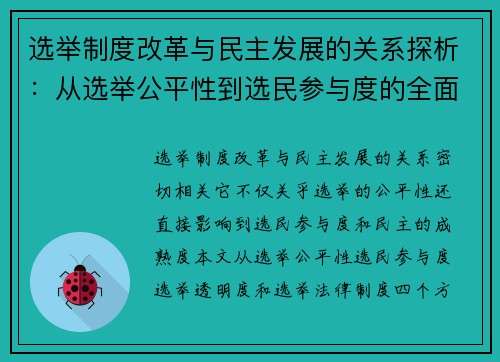 选举制度改革与民主发展的关系探析：从选举公平性到选民参与度的全面考量